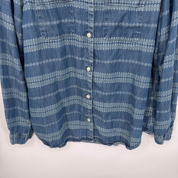 Thread & Supply Western Boho‎ Chambray Button Front Shirt Medium Blue Lyocell - Picture 3 of 10
